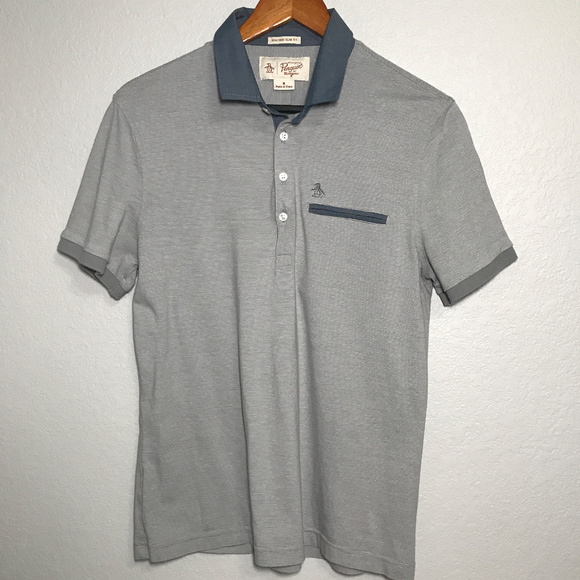 Original Penguin Other - Penguin Gray Blue Heritage Slim Fit Polo Shirt